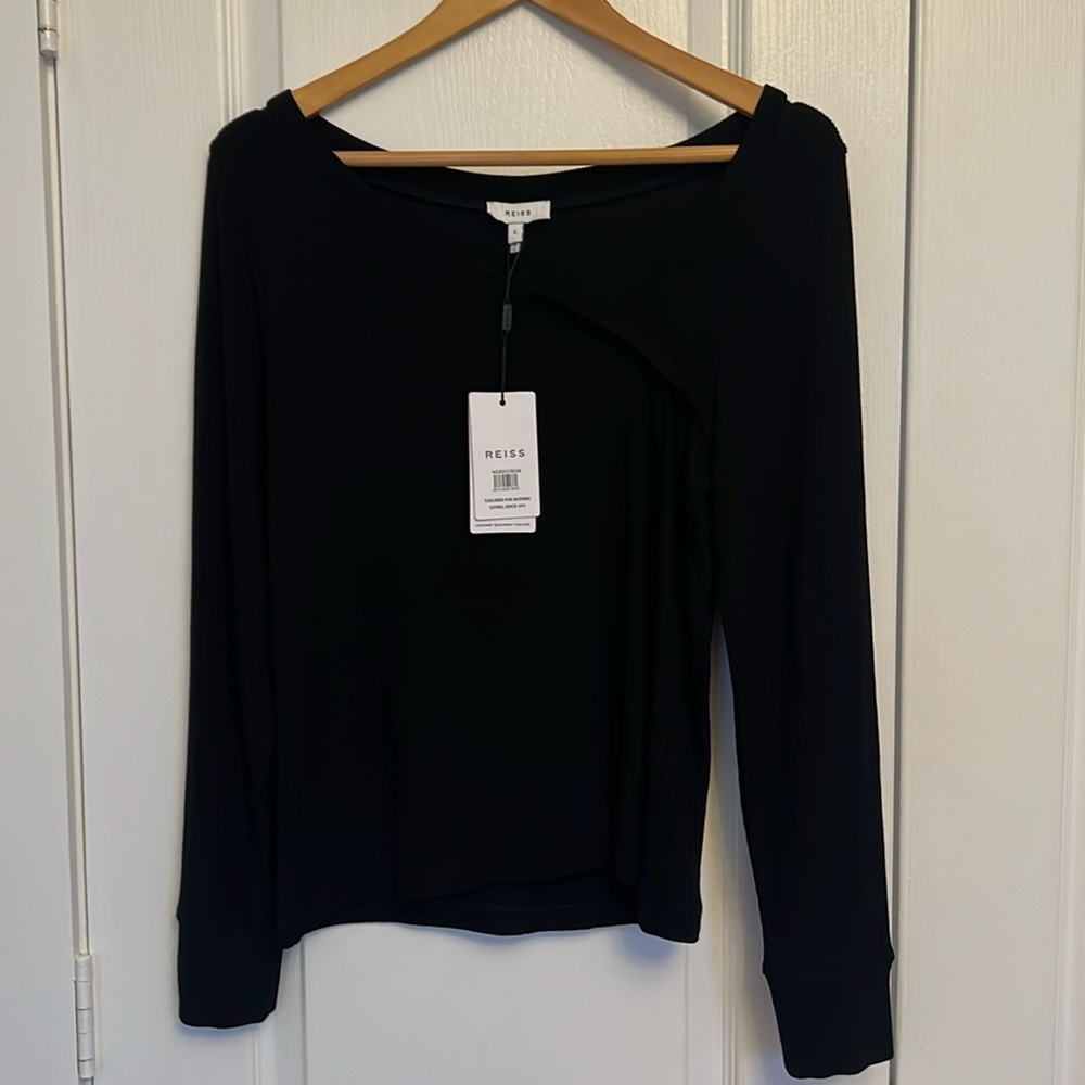 REISS Carly Asymmetric Neck Jersey Long Sleeve - Picture 7 of 11